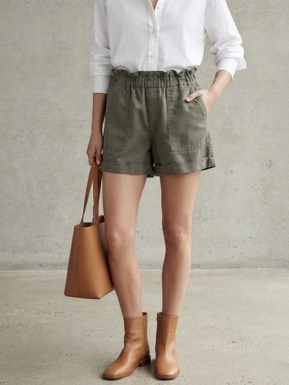 Aritzia Wilfred Free Linen Blend HighRise Green Shorts Size Large